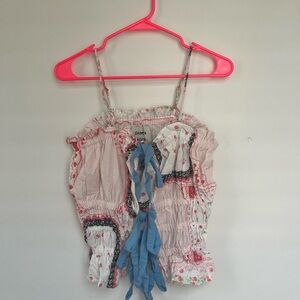 Dainty Floral Women's Tank Top with Blue Details